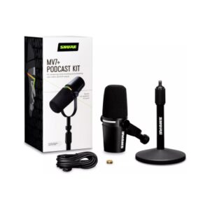 Shure Bundle MV7+ micro Podcast USB-C et XLR noir avec stand de table